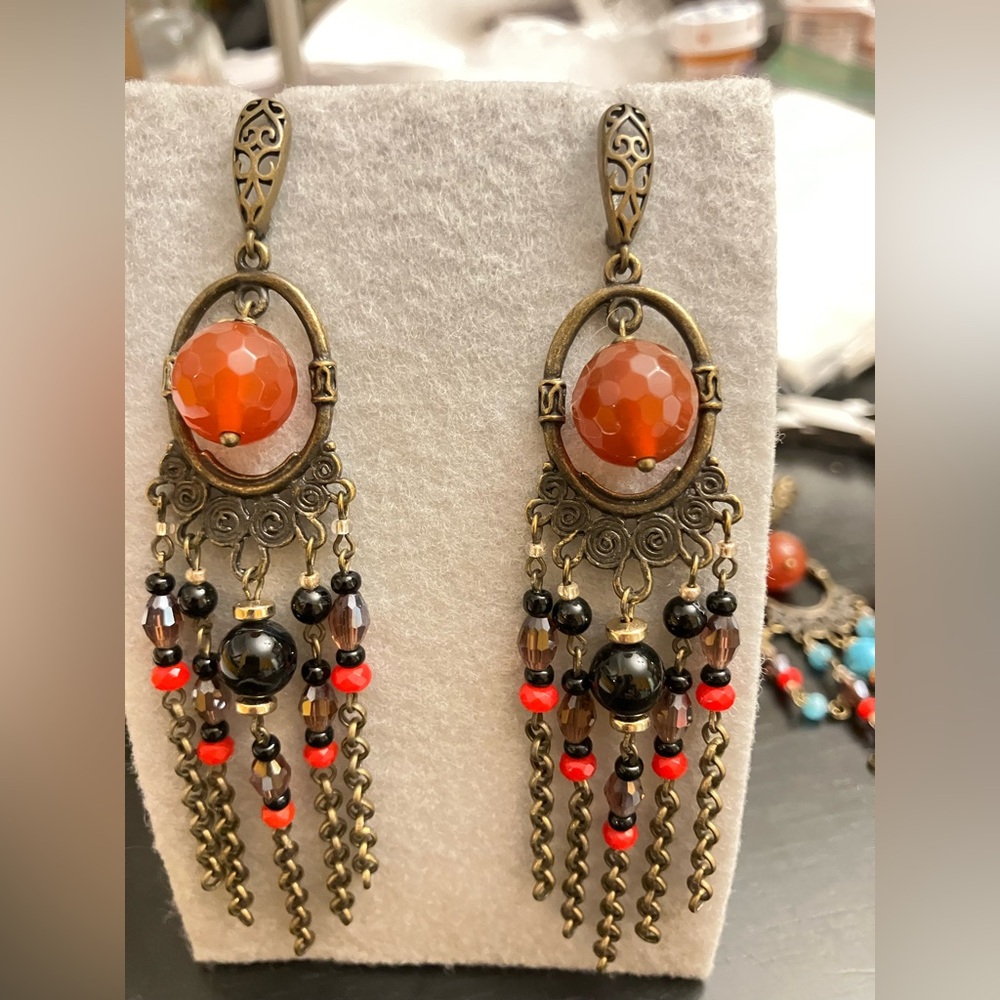 AtriaMinerals genuine stone chandelier earrings